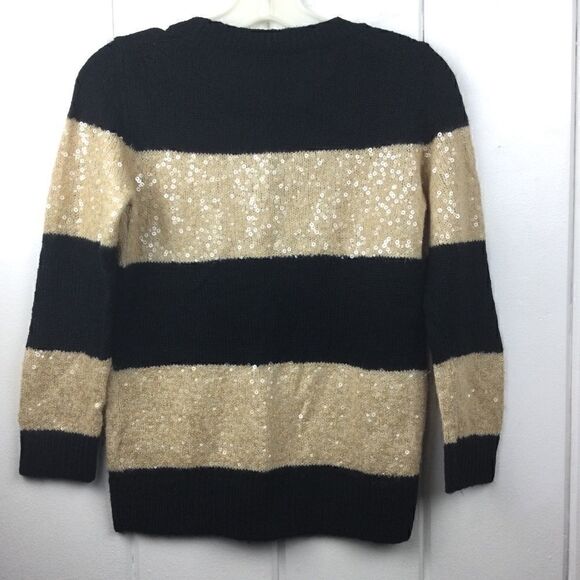 J. Crew Sequin Sweater, Black Gold Stripe Sequin Crew Sweater XS - Picture 7 of 9